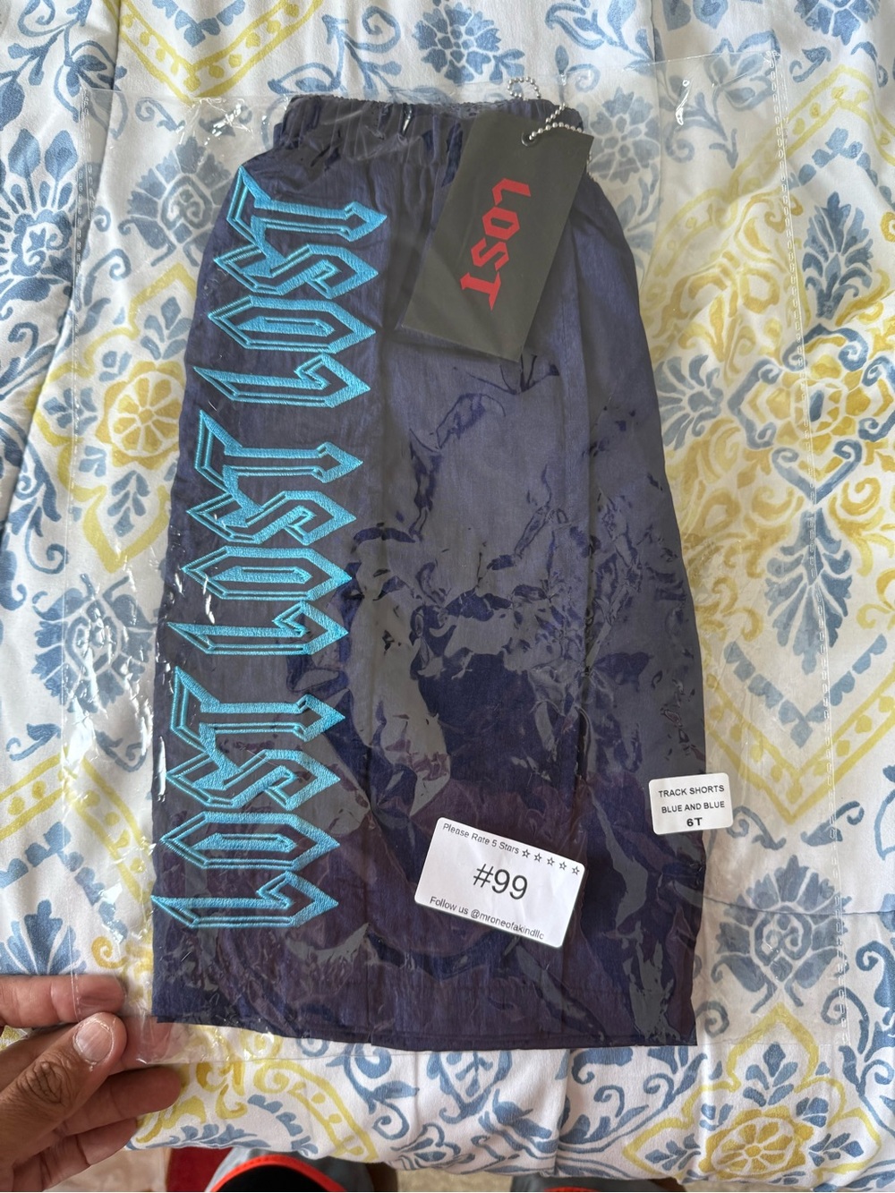 Lost Intricacy Kids Size 6T Navy Athletic Track Shorts with Teal Side Script
